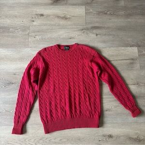 Vintage J. Crew Cable Knit 100% Cotton Crewneck Sweater Raspberry Pink Color M